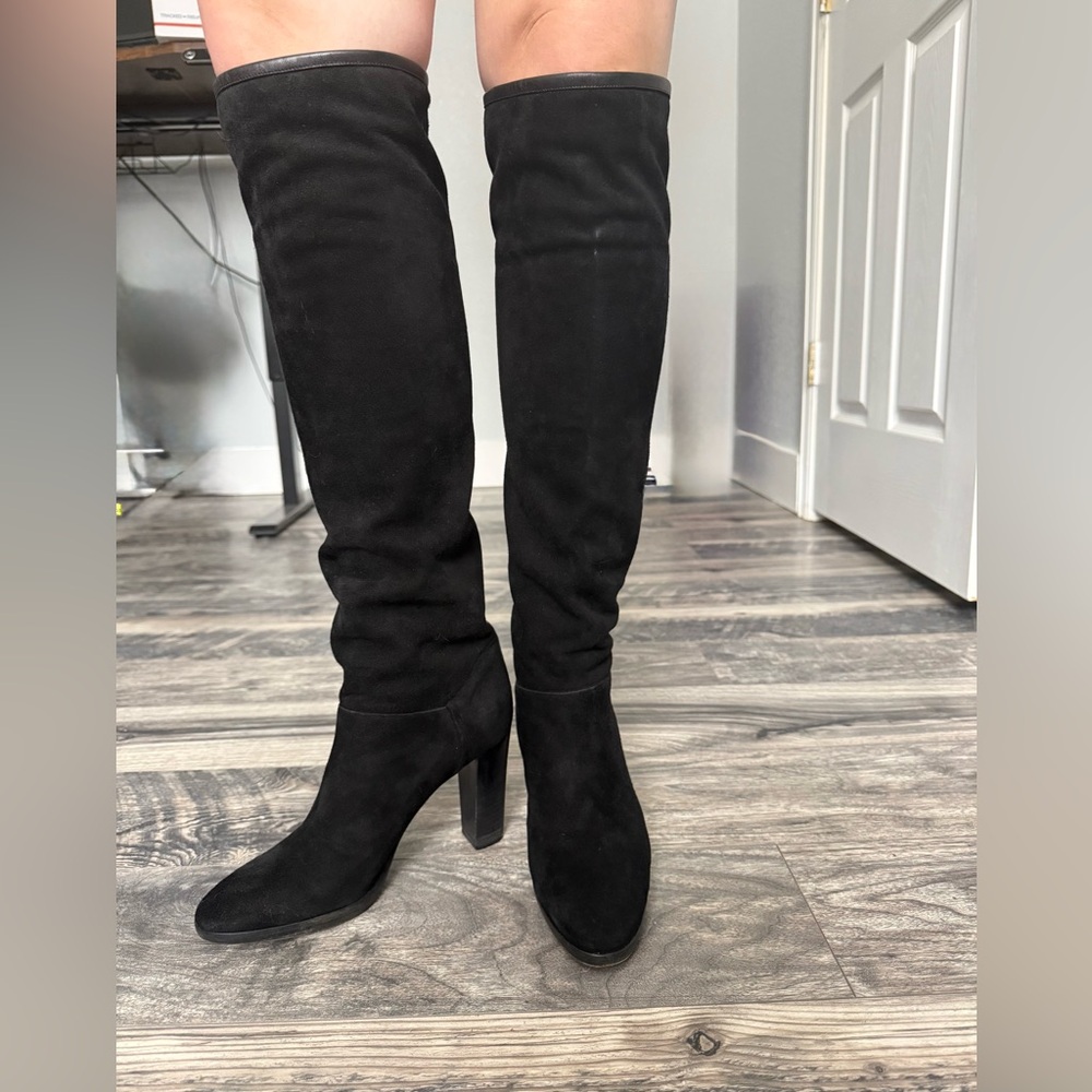 Loro Piana Black Over the Knee Suede  Boots